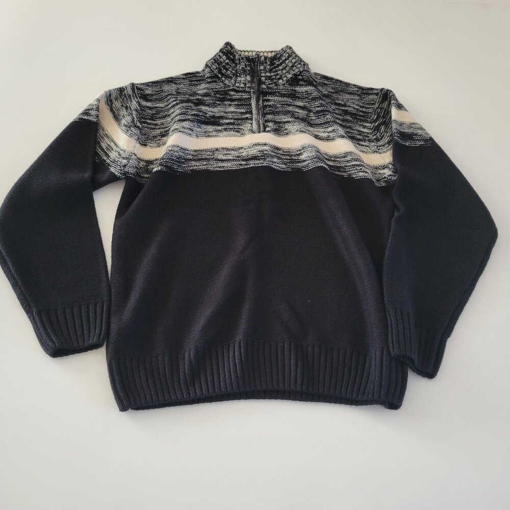 Park Slope Quarter Zip Black and White Knit Sweater Size XL Acrylic EUC